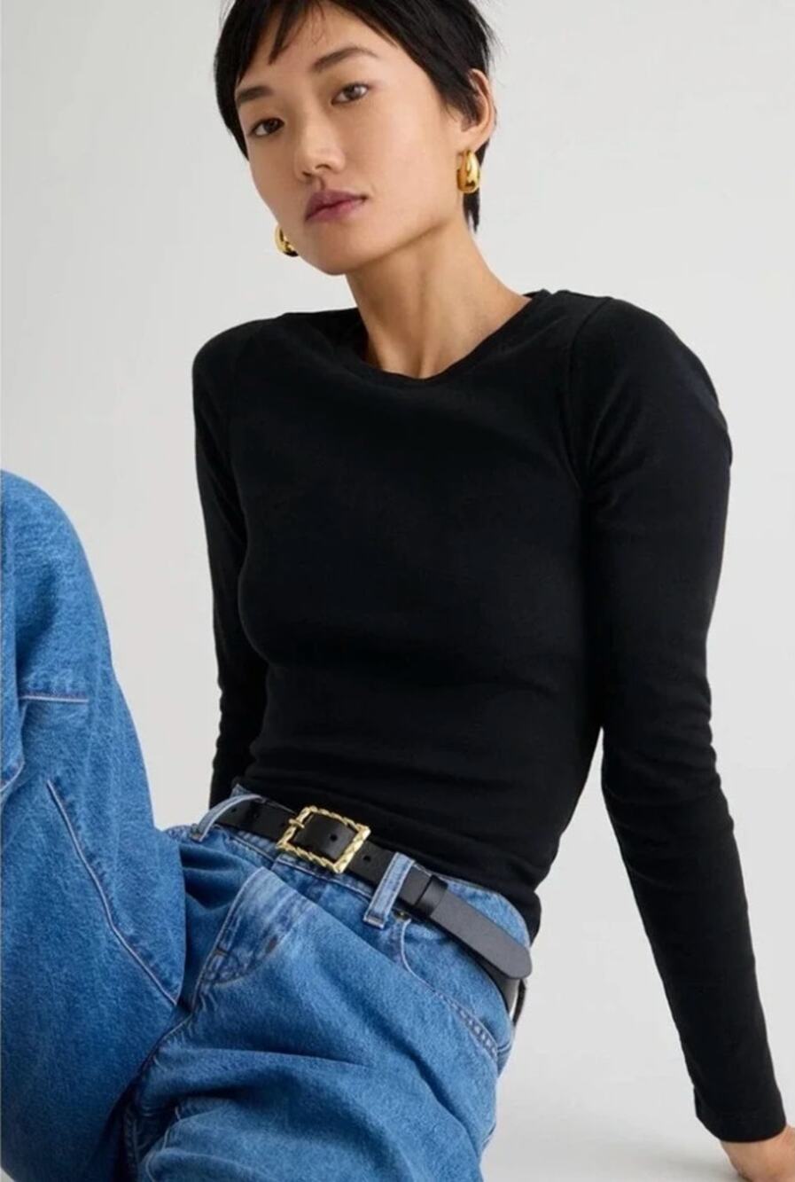 J. Crew Vintage Cotton Crewneck Long Sleeve T-Shirt Black Size L